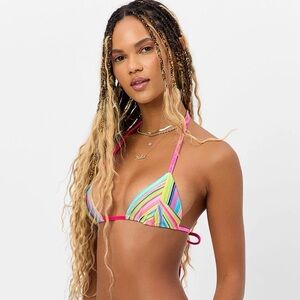 Frankie’s Bikinis Phillipa Shine Micro Triangle Bikini Top Sz M Colorful Resort